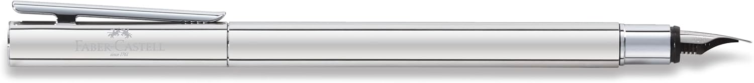 Faber-Castell 342001 - Stilografica Neo Slim acciaio inox, pennino F, argento lucido