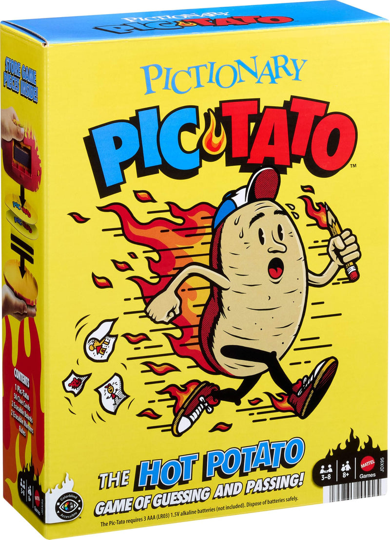 Mattel Games Pictionary Pic-Tato Hot Potato, Talks and Plays Music for Family Night with Kids and Adults, Includes Erasable Markers and Boards, JDX95