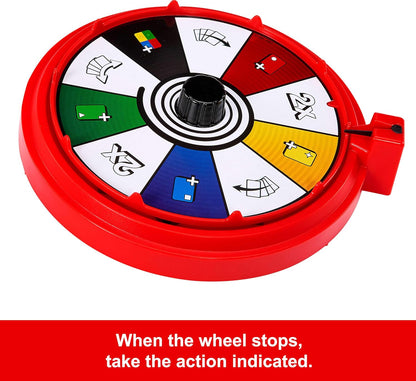 Mattel Games UNO Spin Kartenspiel für Kinder, Erwachsene und Spieleabende mit der Familie, Klassisches Spiel mit Drehscheibe, Neue Herausforderungen und Regeln, Aktivität bei schlechtem Wetter, JGR00