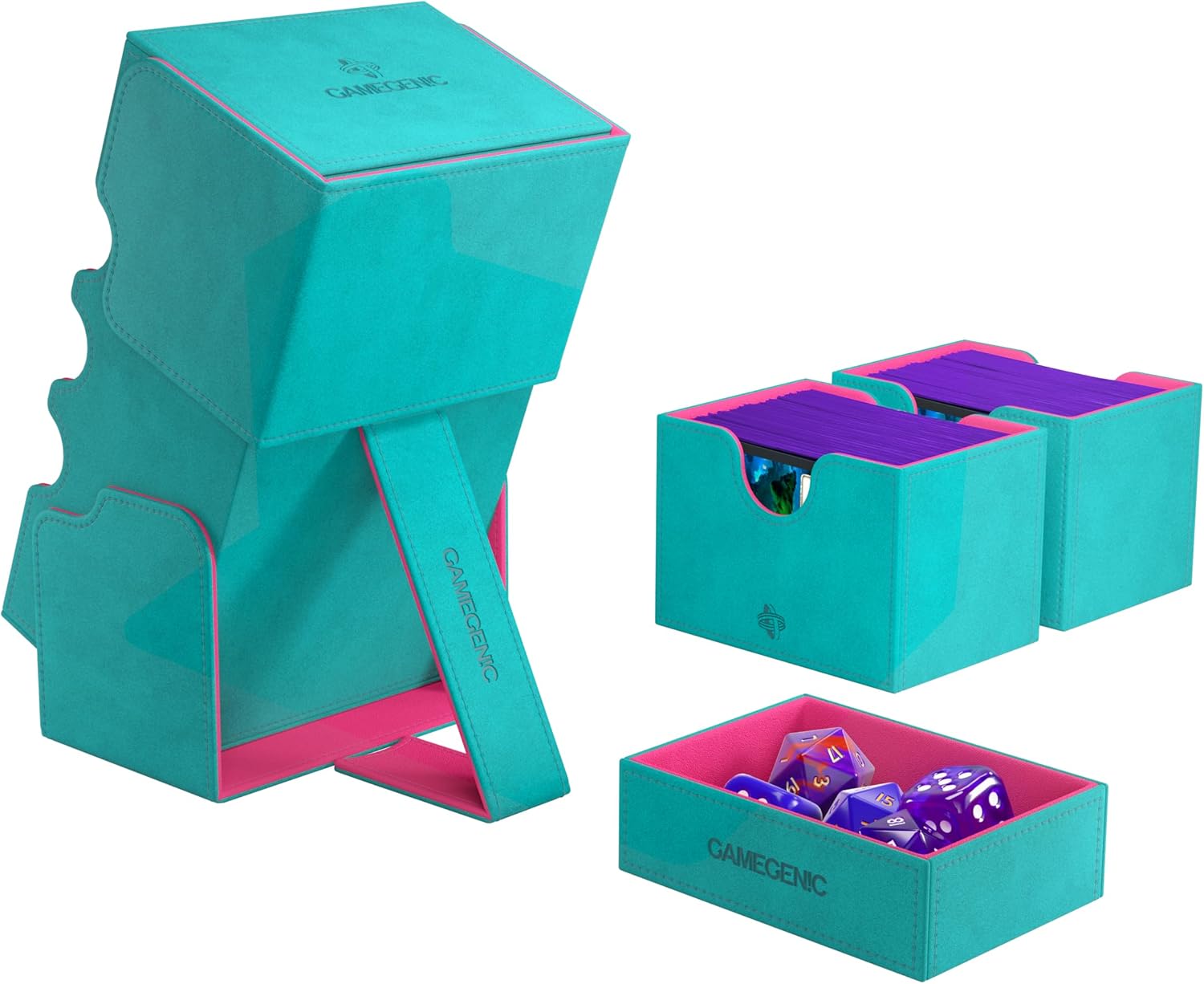 Gamegenic | Stronghold Deck Pod 200+ XL - Teal/Pink | Trading Card Game Accessory