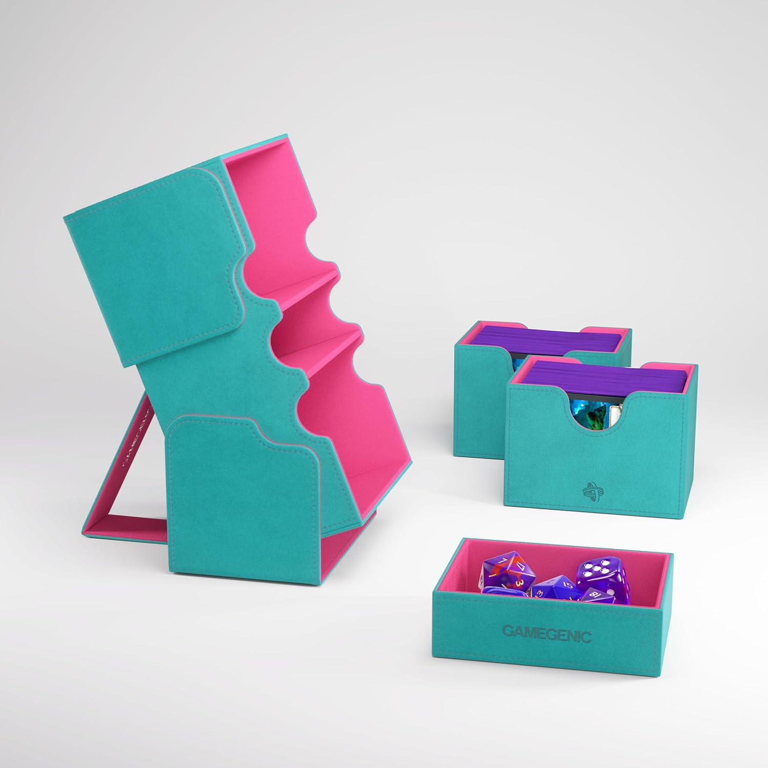 Gamegenic | Stronghold Deck Pod 200+ XL - Teal/Pink | Trading Card Game Accessory