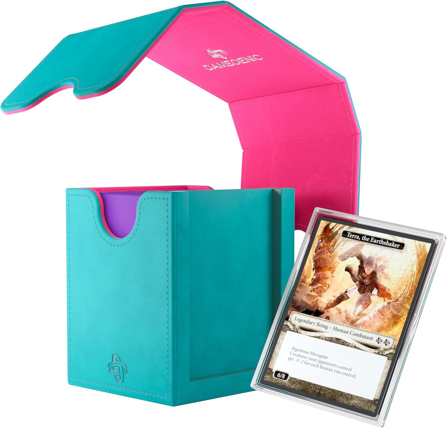 Gamegenic | Squire Deck Pod PLUS 100+ XL - Teal/Pink | Trading Card Game Accessory