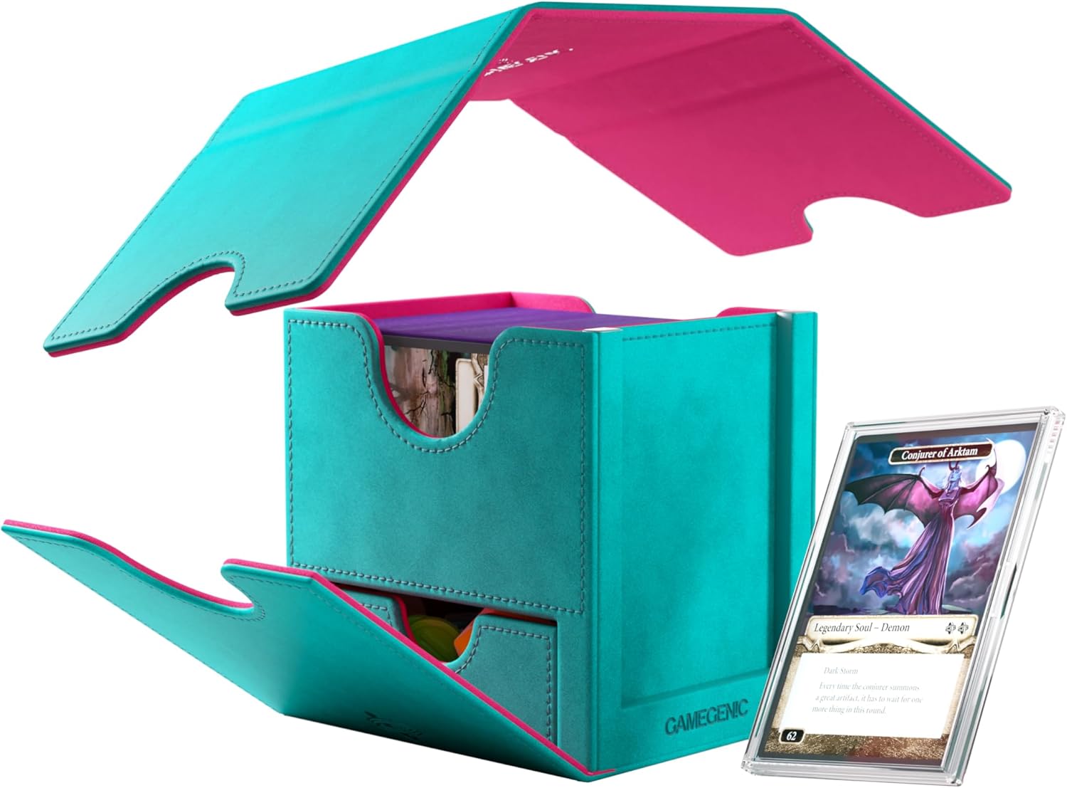 Gamegenic, Sidekick PRO 100+ XL Exclusive Line Teal/Pink, up to 100 Double-Sided Cards, Colour: Turquoise / Pink