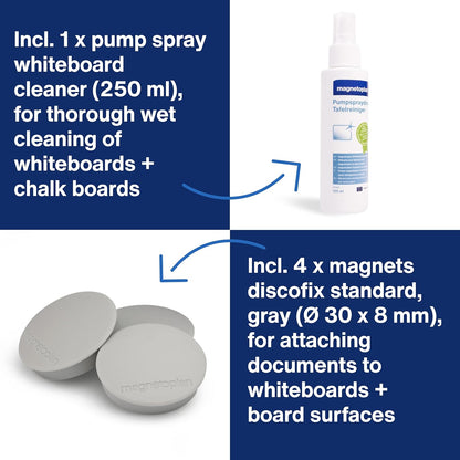 magnetoplan Whiteboard Zubehör-Set, Medium | Praktisches Set für Präsentationen | Inkl. Whiteboard Marker, Reiniger, Tafellöscher und Magnete | Perfekt für Büro, Schule und Zuhause