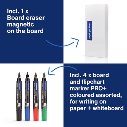 magnetoplan Whiteboard Zubehör-Set, Medium | Praktisches Set für Präsentationen | Inkl. Whiteboard Marker, Reiniger, Tafellöscher und Magnete | Perfekt für Büro, Schule und Zuhause