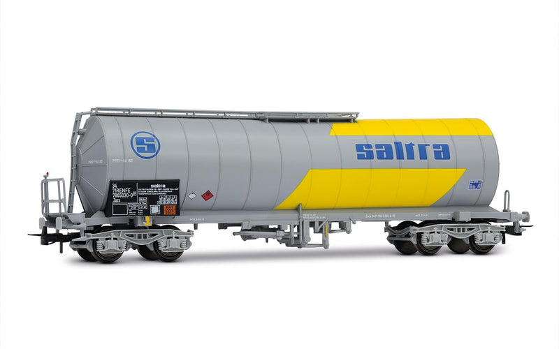Electrotren HE6026 RENFE, 4-axle isolated tank wagon SALTRA f. transport of cianhidric acid, yellow/grey, ep. IV