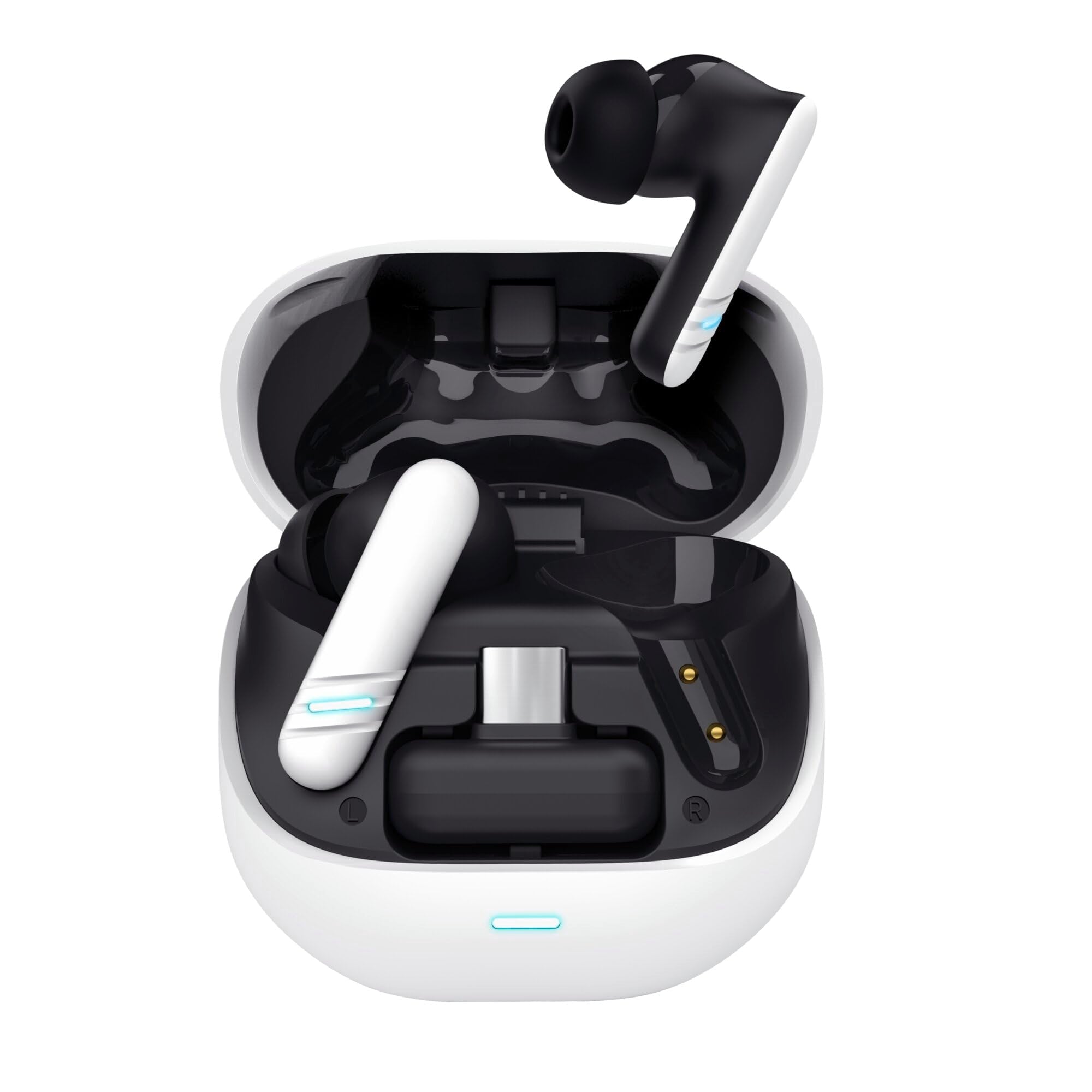GXTrust 409 Oxxie Wireless Earbuds PS5 Switch PC Mobile, Bluetooth or USB-C Receiver, Gaming Earphones with 4 ENC Noise Cancelling Microphones, 40h Battery Life, Low Latency Stereo In Ear Buds, White