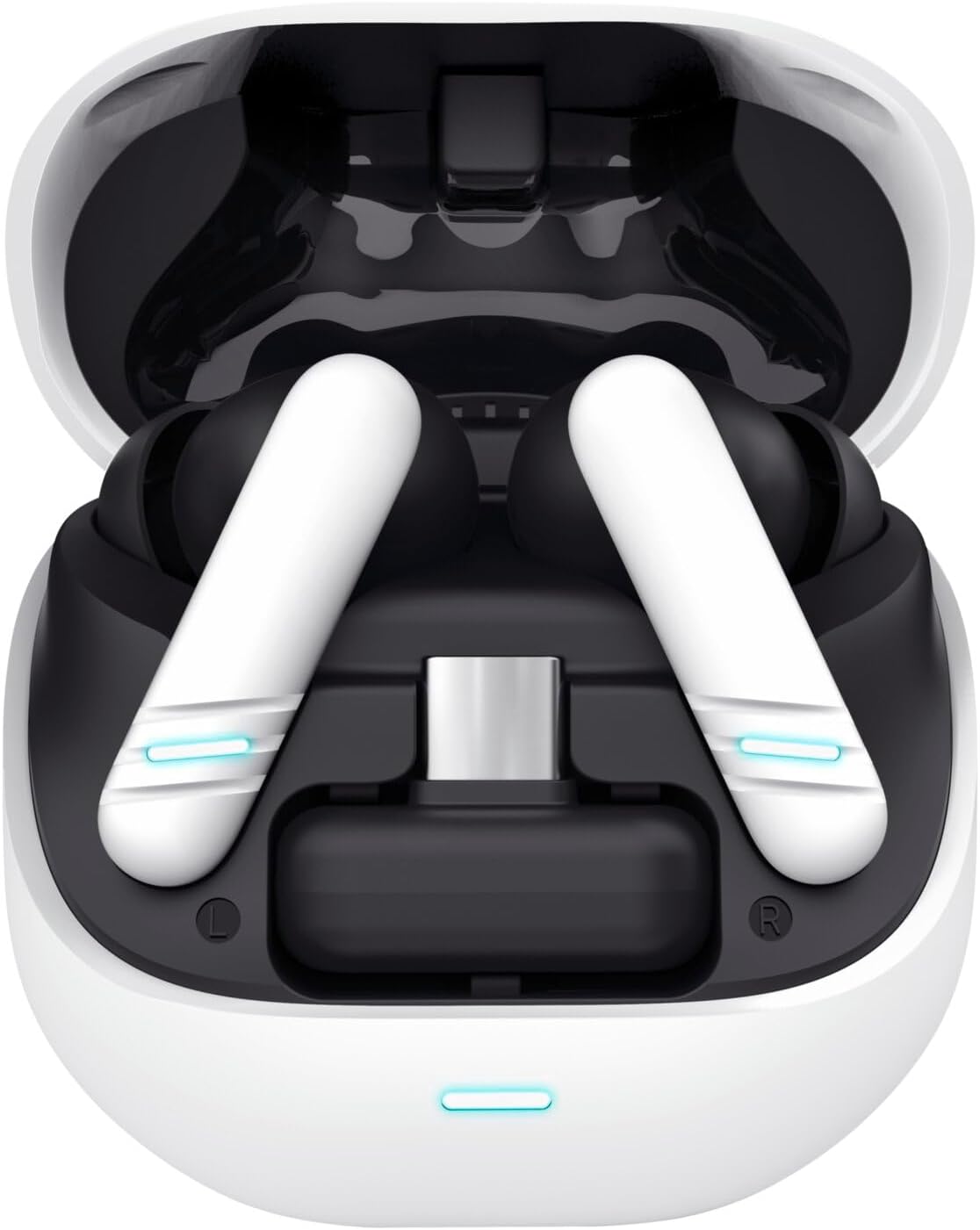 GXTrust 409 Oxxie Wireless Earbuds PS5 Switch PC Mobile, Bluetooth or USB-C Receiver, Gaming Earphones with 4 ENC Noise Cancelling Microphones, 40h Battery Life, Low Latency Stereo In Ear Buds, White