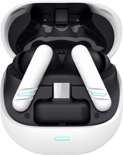 GXTrust 409 Oxxie Wireless Earbuds PS5 Switch PC Mobile, Bluetooth or USB-C Receiver, Gaming Earphones with 4 ENC Noise Cancelling Microphones, 40h Battery Life, Low Latency Stereo In Ear Buds, White