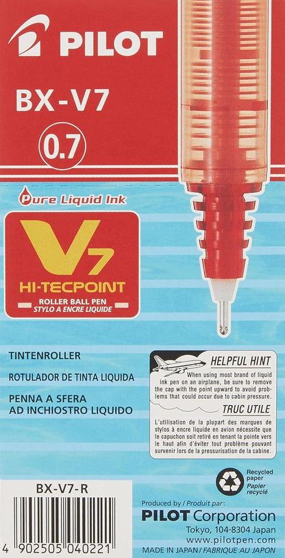 Pilot V7 Hi-Tecpoint Rollerball Pen, 0.7 mm Tip - Red, Box of 12