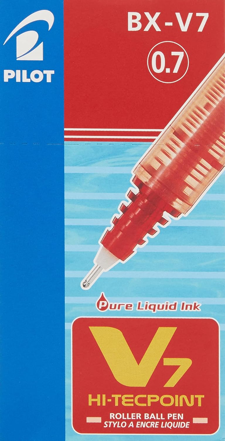 Pilot V7 Hi-Tecpoint Rollerball Pen, 0.7 mm Tip - Red, Box of 12