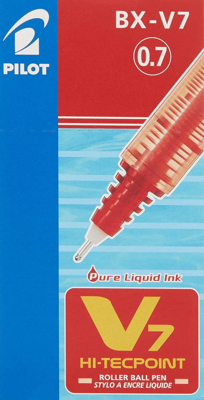 Pilot V7 Hi-Tecpoint Rollerball Pen, 0.7 mm Tip - Red, Box of 12