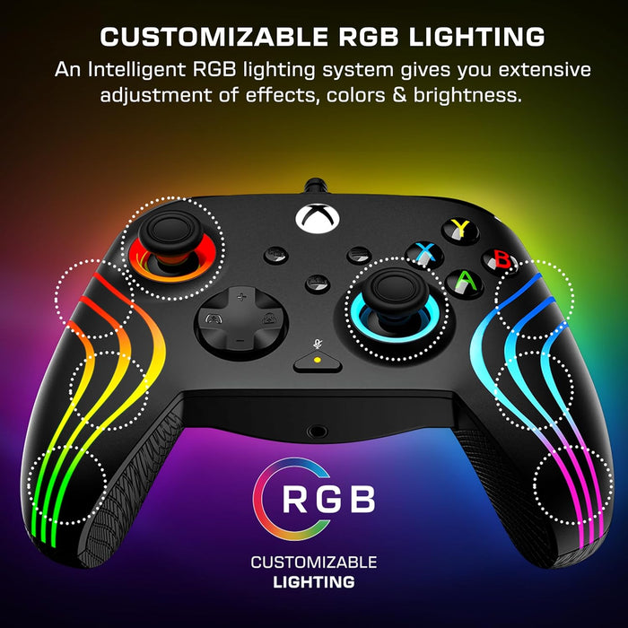Turtle Beach Afterglow Wave Zwart Bekabelde RGB-Gamingcontroller – Gelicentieerd voor Xbox Series X en S, Xbox One en Windows – Toewijsbare knoppen, Hall-Effect-Hairtriggers, Audiobediening