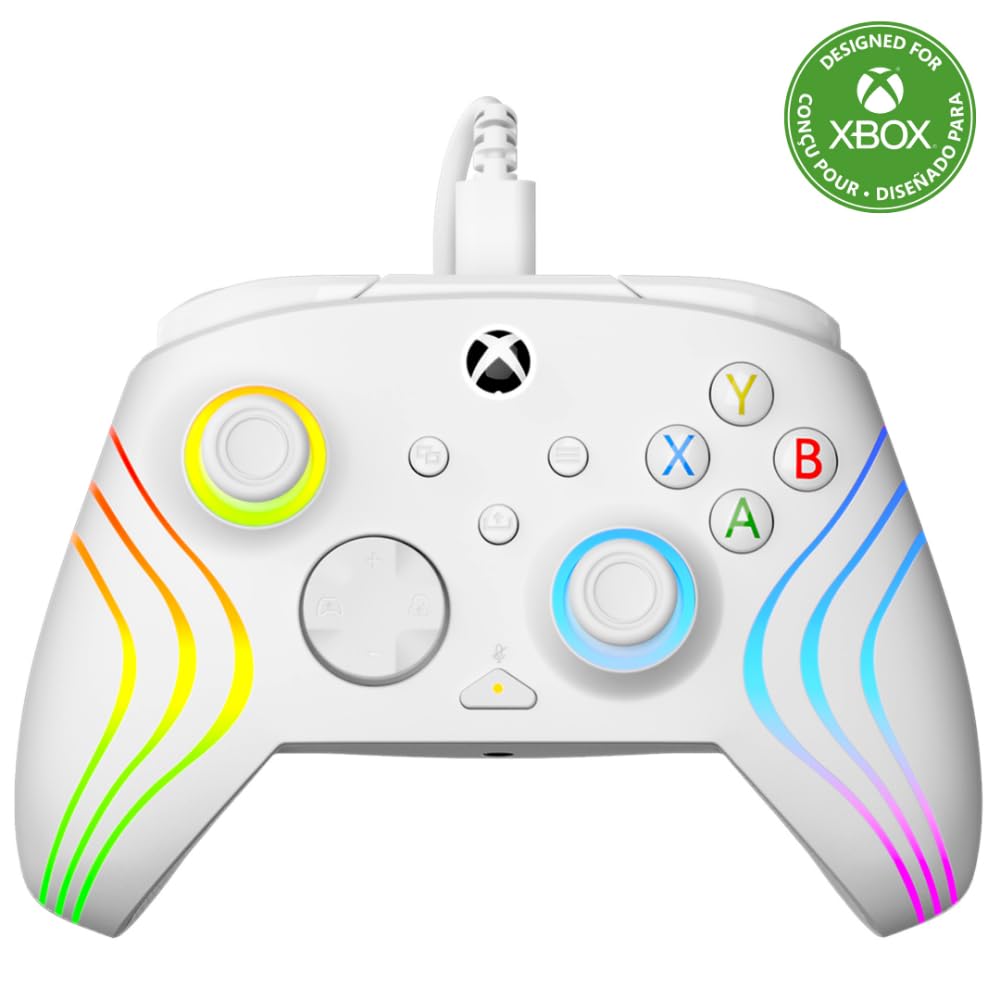 Turtle Beach Afterglow Wave Wit Bekabelde RGB-Gamingcontroller – Gelicentieerd voor Xbox Series X en S, Xbox One en Windows – Toewijsbare knoppen, Hall-Effect-Hairtriggers, Audiobediening
