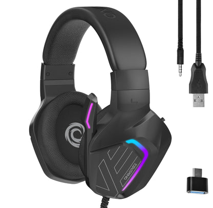 Oniverse Bedrade gaming-headset met verstelbare microfoon, compatibel met PS5 PS4 Switch Xbox PC Mac, led-gaming-hoofdtelefoon, 50 mm luidspreker, comfortabel en ademend, bekabelde jack - meteor