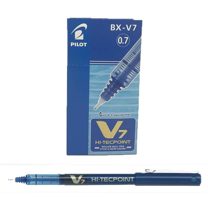 Pilot V7 Hi-Tecpoint Rollerball Pen, 0.7 mm Tip - Blue, Box of 12