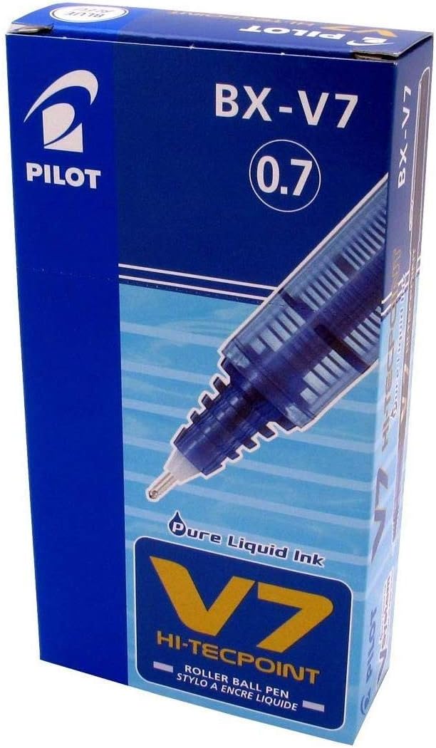 Pilot V7 Hi-Tecpoint Rollerball Pen, 0.7 mm Tip - Blue, Box of 12