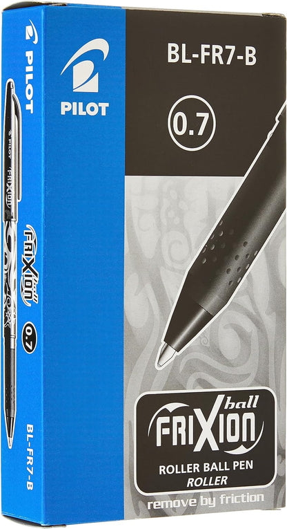 Pilot Frixion Erasable Rollerball Pen, 0.7 mm Tip - Black, Box of 12