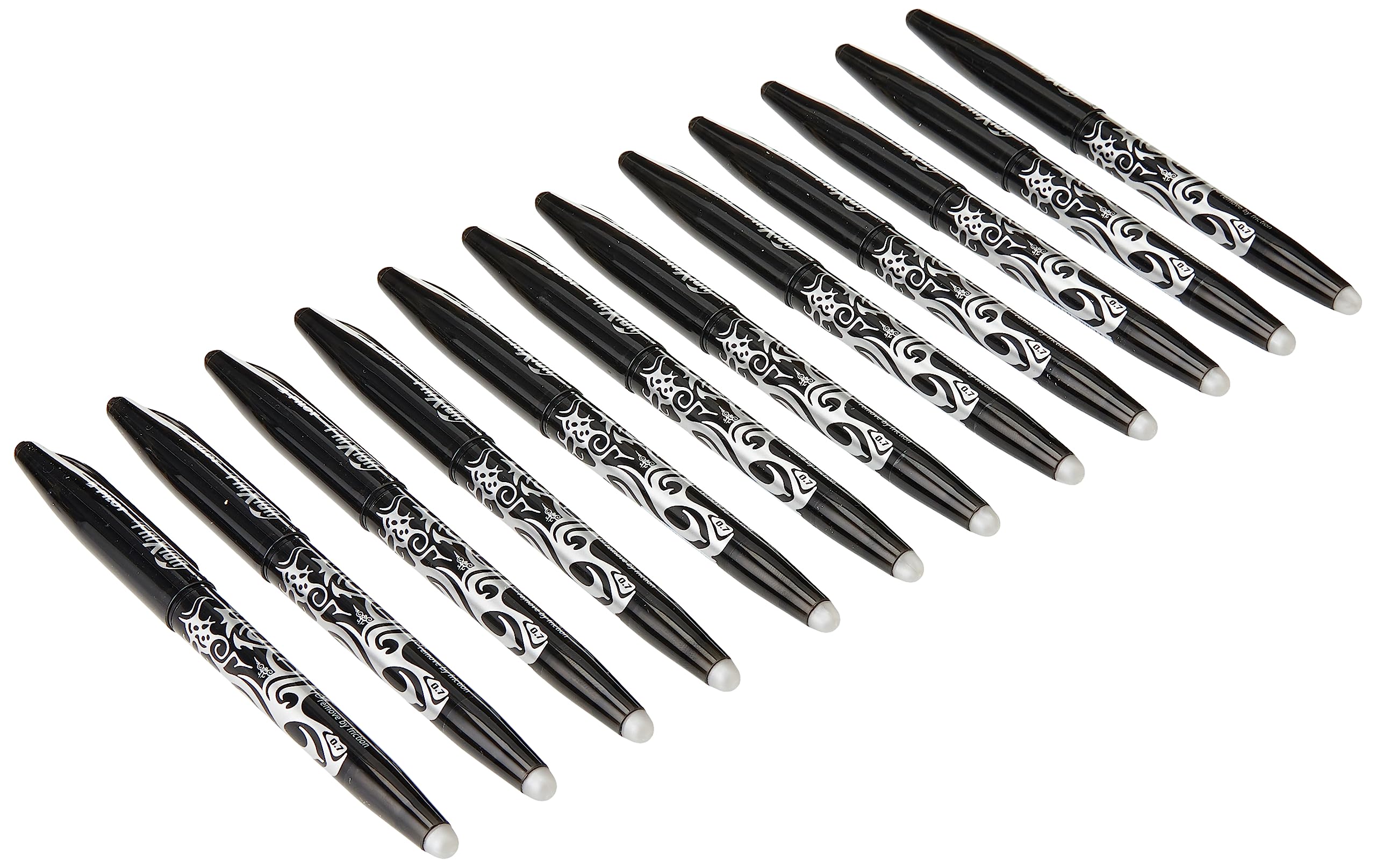 Pilot Frixion Erasable Rollerball Pen, 0.7 mm Tip - Black, Box of 12