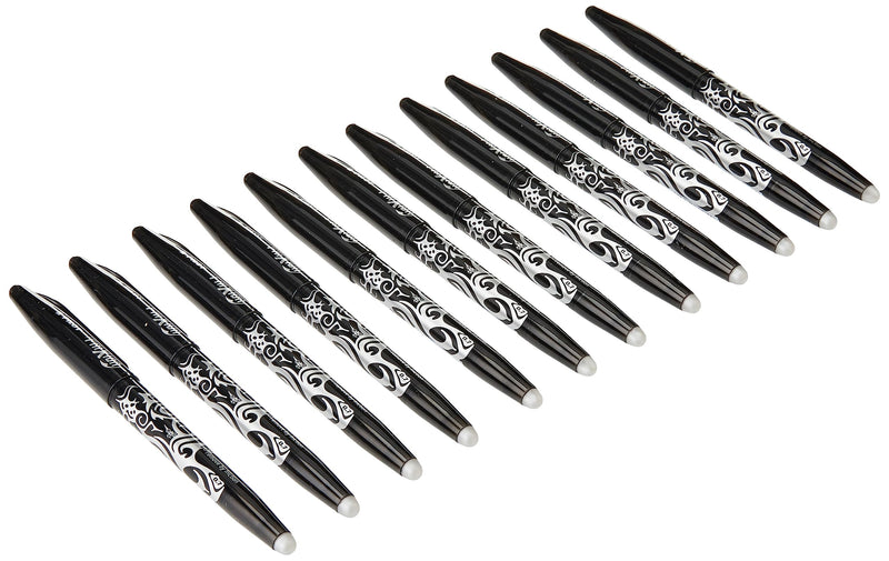 Pilot Frixion Erasable Rollerball Pen, 0.7 mm Tip - Black, Box of 12