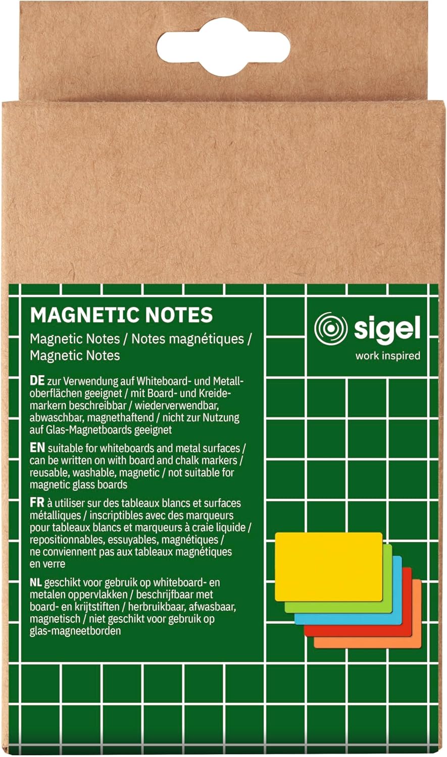 SIGEL MU103 Magnetic Notes, Pack of 25, 10 x 15 cm, 5 of Each in Blue/Yellow/Green/Orange/Red, Magnetic Paper, for Agile Work, for Marking and Attaching to Whiteboards