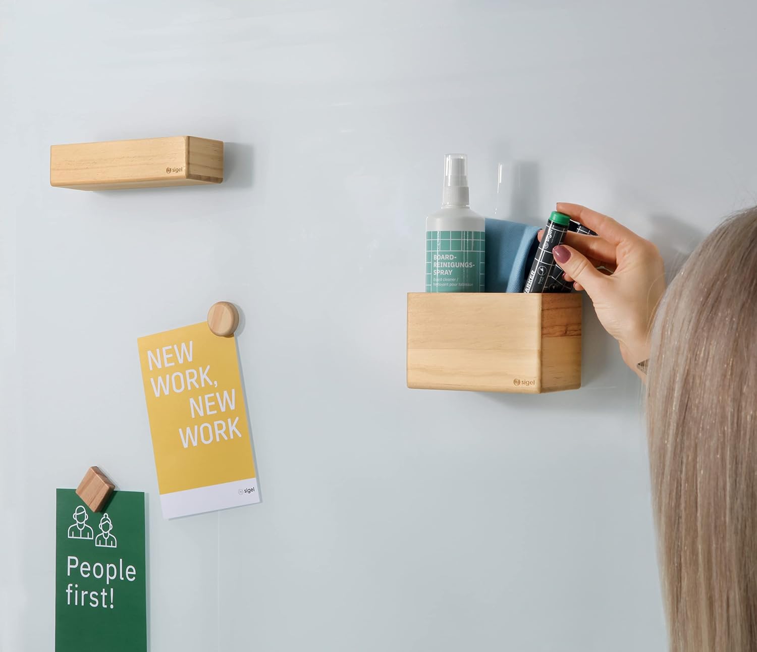 SIGEL BA401 Storage box, Beige, 13 x 8 cm, solid wood pine, integrated magnets, for magnetic WhiteBoards and Glass Boards