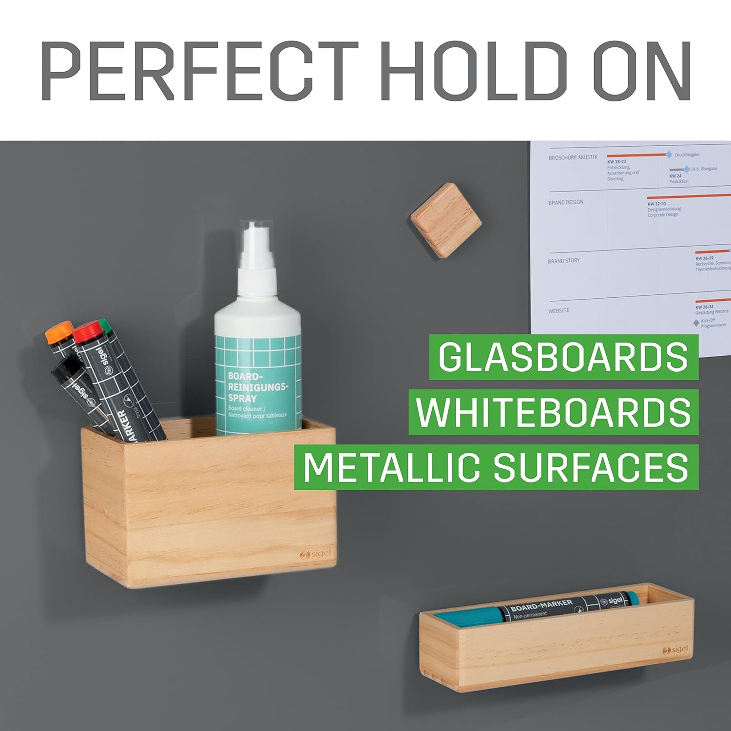 SIGEL BA401 Storage box, Beige, 13 x 8 cm, solid wood pine, integrated magnets, for magnetic WhiteBoards and Glass Boards
