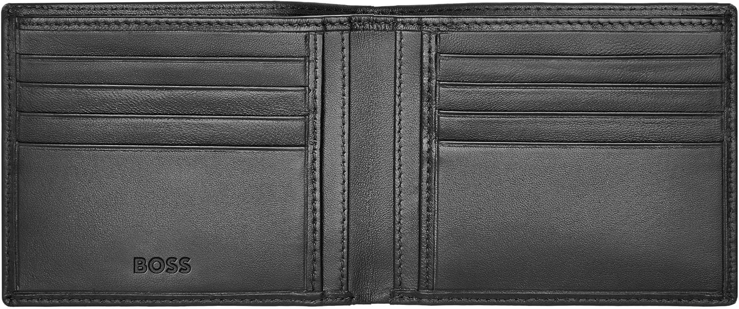 HUGO BOSS Portafogli Classic Smooth Nero, Pelle di pecora, 8 slot, Multi-slit, Bi-fold, Unisex adulti