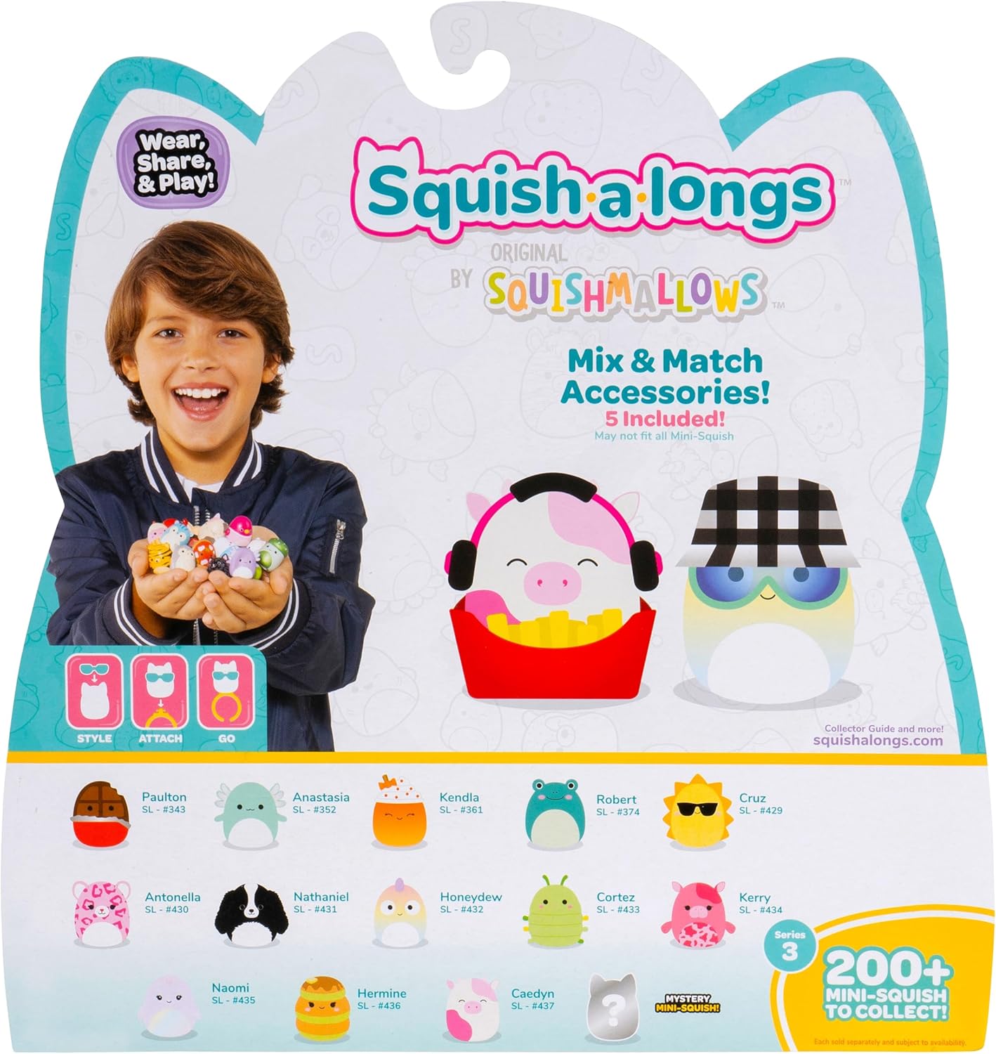 Squish-a-longs Mini-Squish 14-Pack (Wave 3, Style 1) - Pink Cow, Green Caterpillar, Rainbow Chameleon