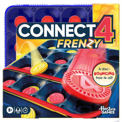 Connect 4 Frenzy Game | Bounce Discs 4 The Win | Family Party Games for Kids, Teens, and Adults | Ages 8+ | 2 to 6 Players | 10 Mins. | Portable Games