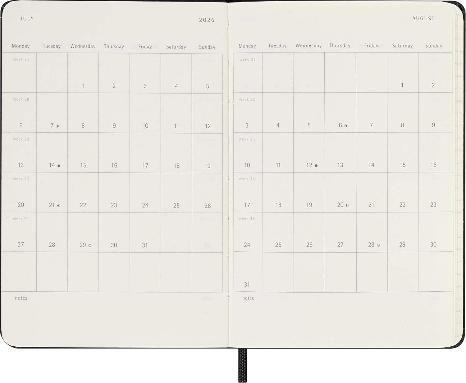 Moleskine Weekly Planner, Horizontal Weekly Agenda 2026 12 Months, With Hard Cover and Elastic Closure, Pocket Size 9x14, Black Color