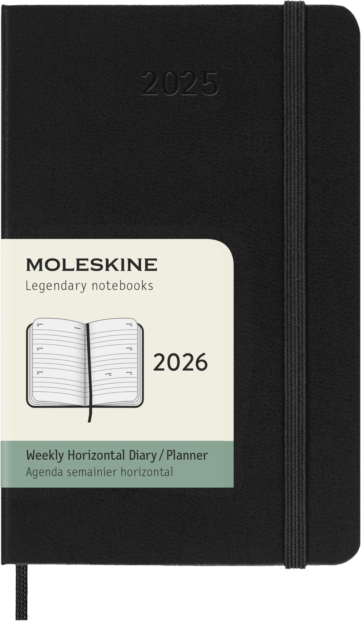 Moleskine Weekly Planner, Horizontal Weekly Agenda 2026 12 Months, With Hard Cover and Elastic Closure, Pocket Size 9x14, Black Color