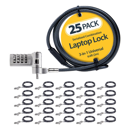 StarTech.com 25-Pack Universal Laptop Lock 6.6ft (2m), Serialized Security Cable, Compatible With Noble Wedge/Nano/K-Slot