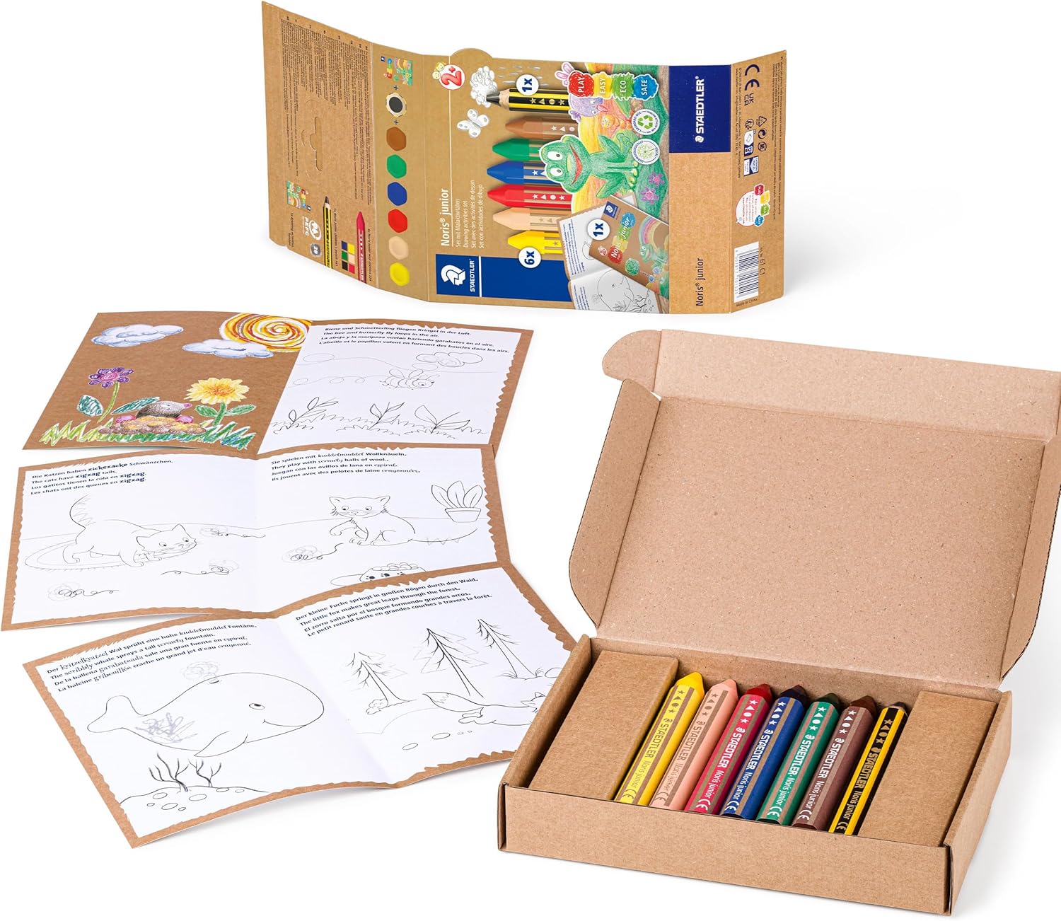 STAEDTLER 61 C1 Noris Junior Activity Set - Mixed Set for Drawing & Colouring (Pack of 7 Pieces, Including Wax Crayons & Activity Book