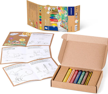 STAEDTLER 61 C1 Noris Junior Activity Set - Mixed Set for Drawing & Colouring (Pack of 7 Pieces, Including Wax Crayons & Activity Book