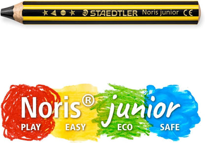 Staedtler Noris junior 140 C6P1 - Matita colorata 3 in 1, extra infrangibile, ideale per bambini, per molte superfici, astuccio di cartone con 6 matite e temperamatite, 3 in 1