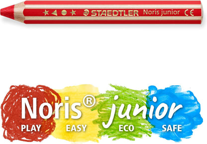 Staedtler Noris junior 140 C6P1 - Matita colorata 3 in 1, extra infrangibile, ideale per bambini, per molte superfici, astuccio di cartone con 6 matite e temperamatite, 3 in 1