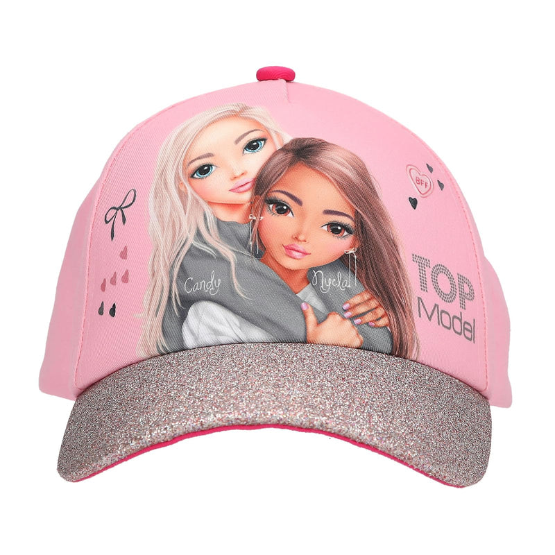 Depesche 13512 TOPModel My BFF - Bedrukte pet in roze, met modelmotief en veel glitter, kinderpet met maataanpassing