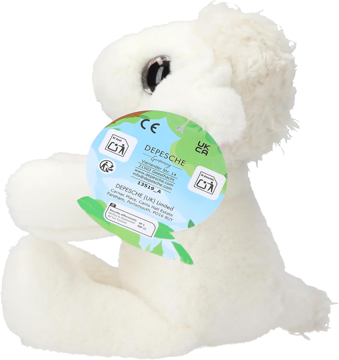 Depesche Snukis Plush Lamb 25 cm White Plush Sheep with Floppy Ears and Large Glitter Eyes