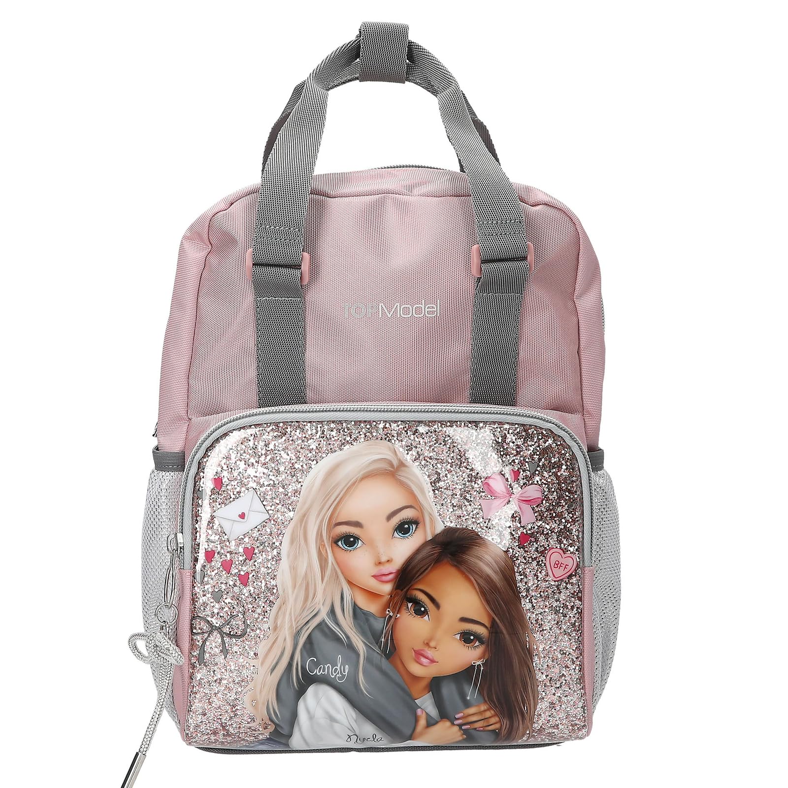 Depesche 13318 TOPModel My BFF - Rugzak in roze en grijs, met modelmotief en glitter, tas met verstelbare riemen