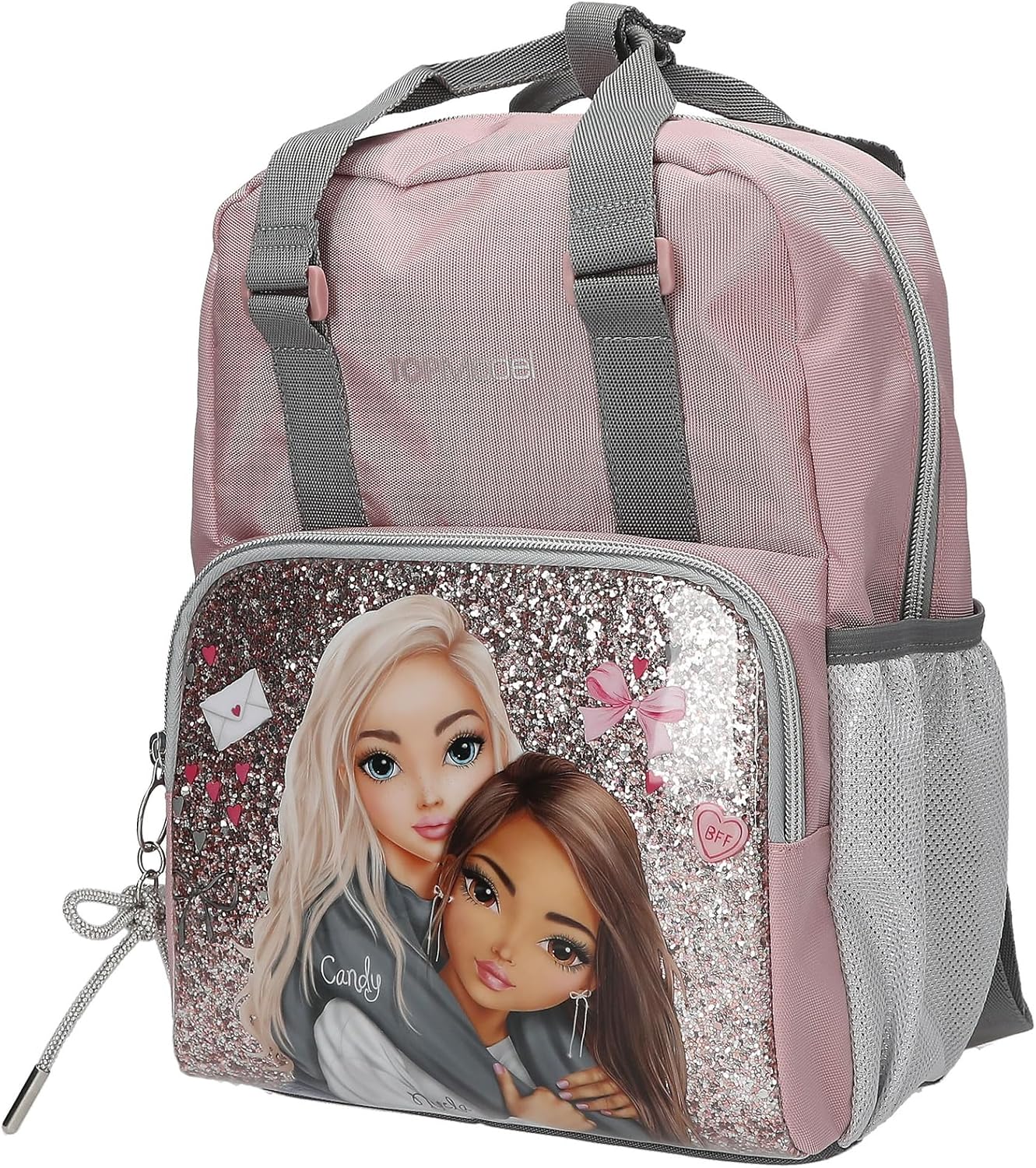 Depesche 13318 TOPModel My BFF - Rugzak in roze en grijs, met modelmotief en glitter, tas met verstelbare riemen