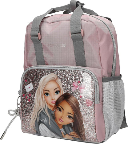Depesche 13318 TOPModel My BFF - Rugzak in roze en grijs, met modelmotief en glitter, tas met verstelbare riemen