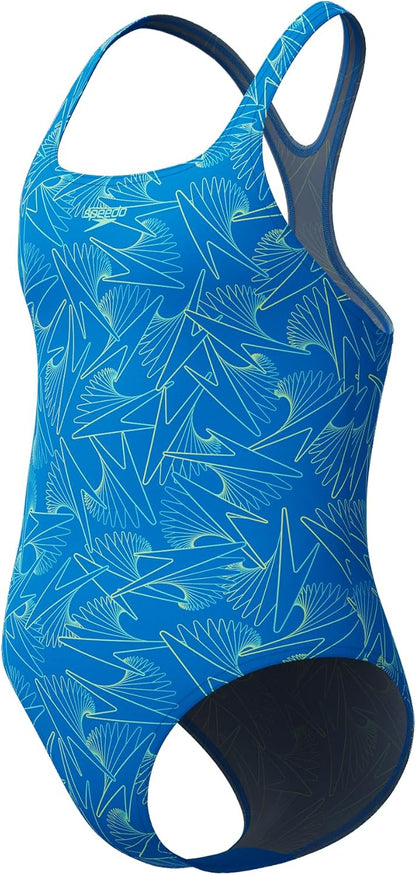 Speedo Girls HyperBoom Allover Medalist Swimsuit Swimming Costume Blue