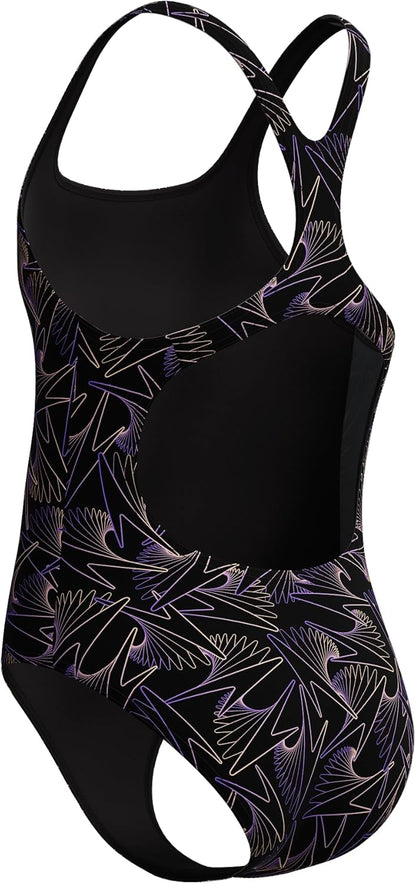 Speedo Girl's Hyperboom Allover Medalist Swimsuit |Quick Drying | Fitness | Chlorine Resistant Swimsuit (Pack of 1)
