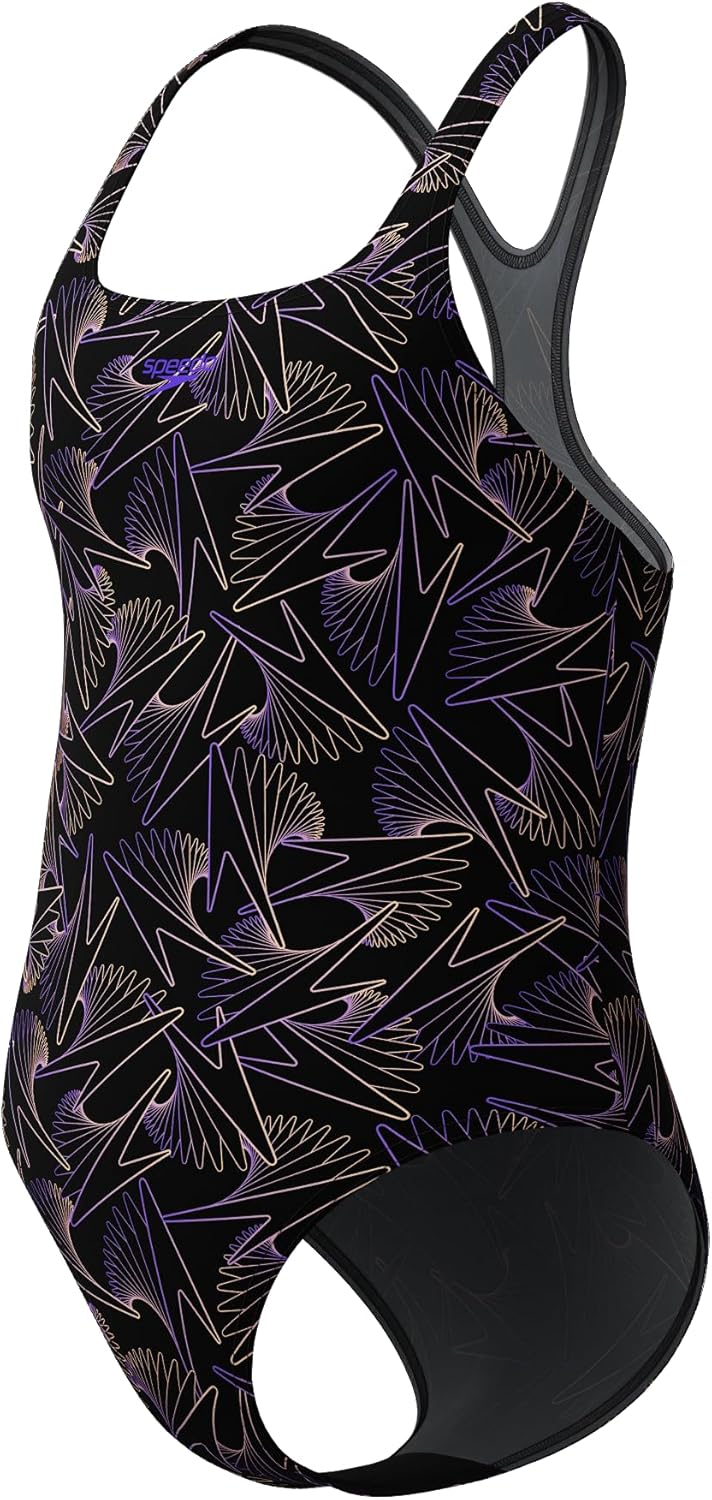 Speedo Girl's Hyperboom Allover Medalist Swimsuit |Quick Drying | Fitness | Chlorine Resistant Swimsuit (Pack of 1)