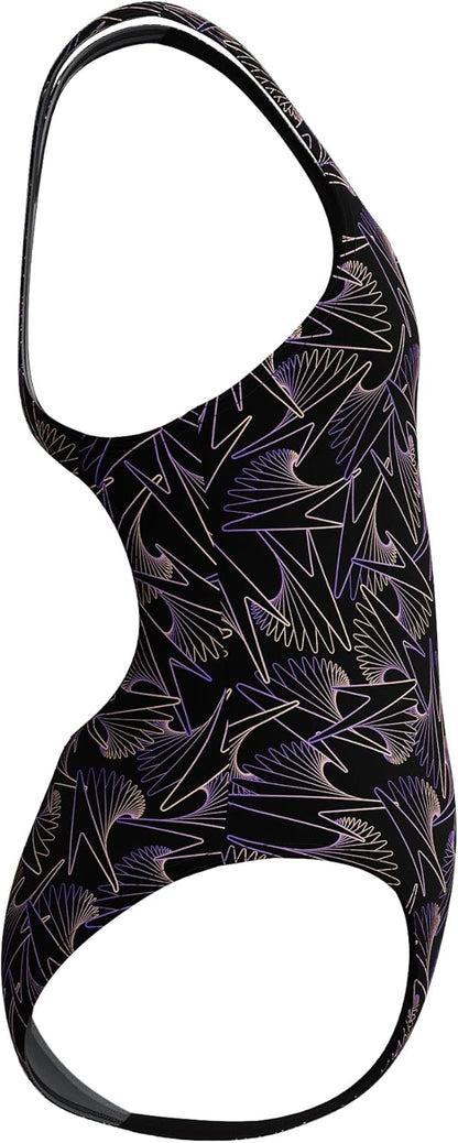 Speedo Girl's Hyperboom Allover Medalist Swimsuit |Quick Drying | Fitness | Chlorine Resistant Swimsuit (Pack of 1)