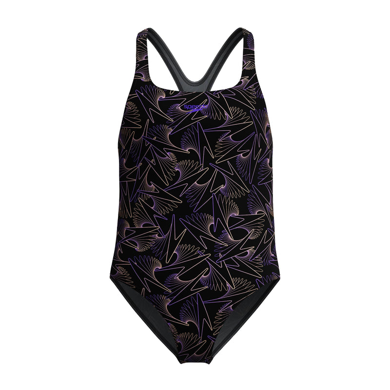 Speedo Girl's Hyperboom Allover Medalist Swimsuit |Quick Drying | Fitness | Chlorine Resistant Swimsuit (Pack of 1)