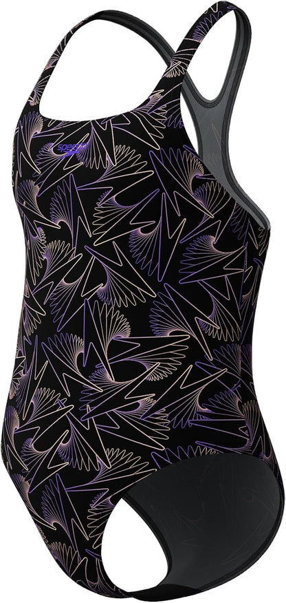 Speedo Girl's Hyperboom Allover Medalist Swimsuit |Quick Drying | Fitness | Chlorine Resistant Swimsuit (Pack of 1)