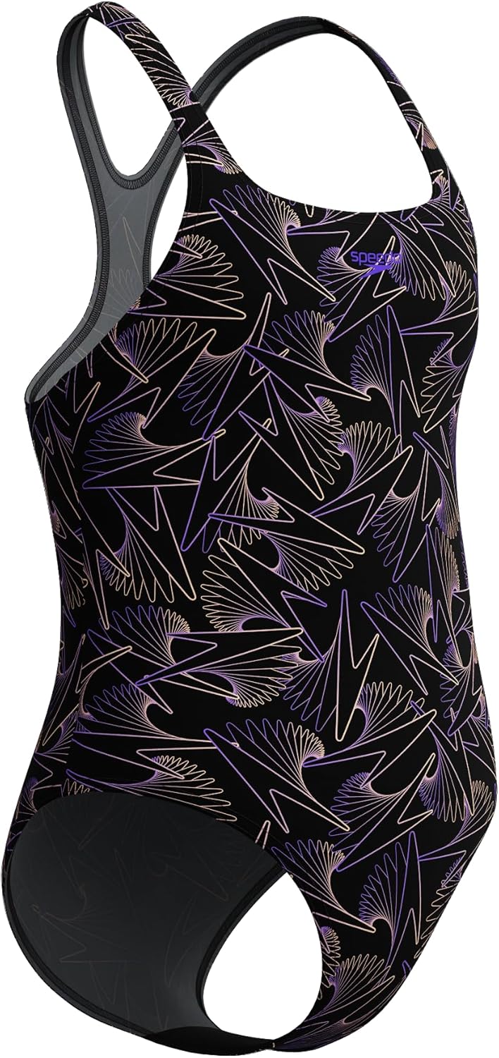 Speedo Girl's Hyperboom Allover Medalist Swimsuit |Quick Drying | Fitness | Chlorine Resistant Swimsuit (Pack of 1)
