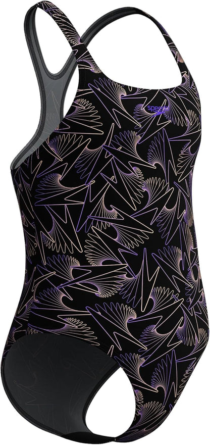 Speedo Girl's Hyperboom Allover Medalist Swimsuit |Quick Drying | Fitness | Chlorine Resistant Swimsuit (Pack of 1)